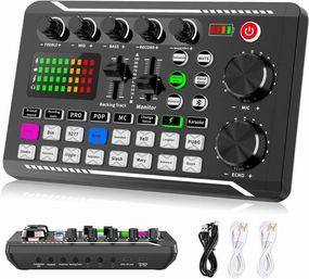 Facmogu F998 Live Sound Card Audio Mixer, Podcast Audio Interface with DJ Mixer Effects, Voice Changer with Sound Effects for Karaoke Tiktok YouTube Live Streaming Record Gaming audio interface,USB interface,music recording input,