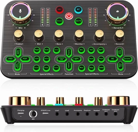 Facmogu K600 Gaming Audio Mixer, Streaming Audio Mixer with XLR Microphone Support, DJ Mixer Built-in 48V Phantom Power, Live Sound Card for PC Phone Live Streaming Podcasting Karaoke Tiktok YouTube audio interface,USB interface,music recording input,