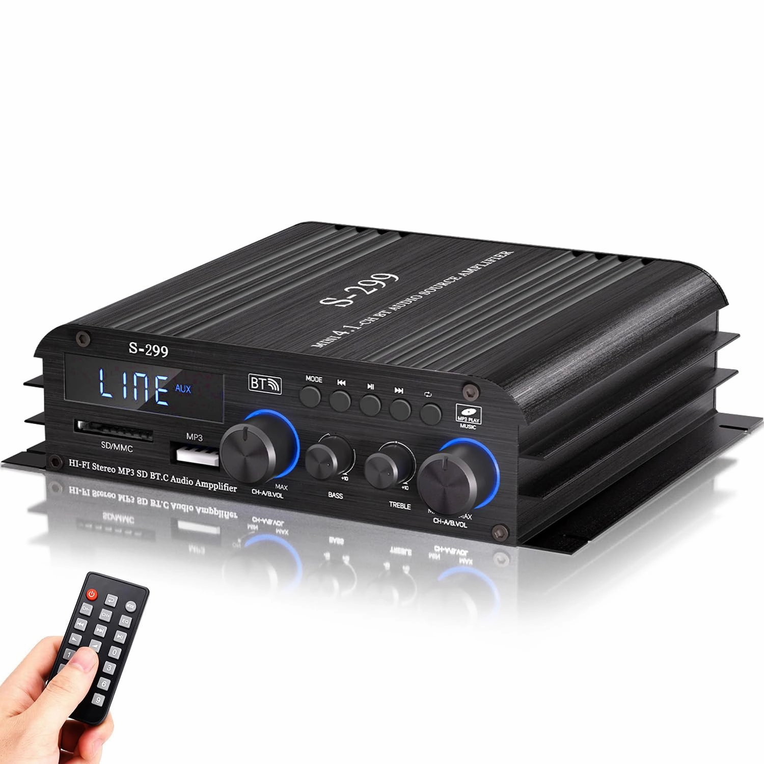 Facmogu S-299 4.1CH Bluetooth Power Amplifier with Active Subwoofer Output (NOT Passive Subwoofer), Max 800W RMS 40Wx4 Subwoofer Amplifier Hi-Fi Integrated Mini Speaker Amp Audio Sub Bass Amp integrated amplifier,stereo receiver,hi-fi amp combo,