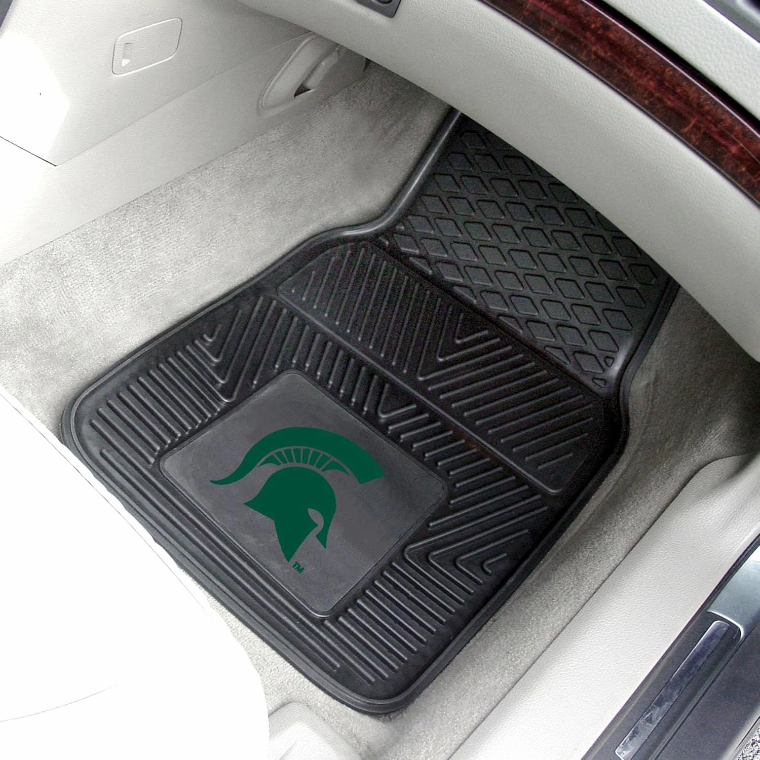 Fanmats Michigan State University Spartans Set of 4 Car Mats for Cars, SUV, Pickups - All Weather Protection, Deep Reservoir Design, Universal Fit - 3D NCAA Team logo-29x17 Front-14x 17 Rear Mat