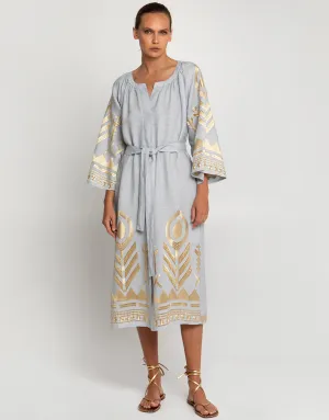 Feather Midi Kaftan - Light Grey and Gold