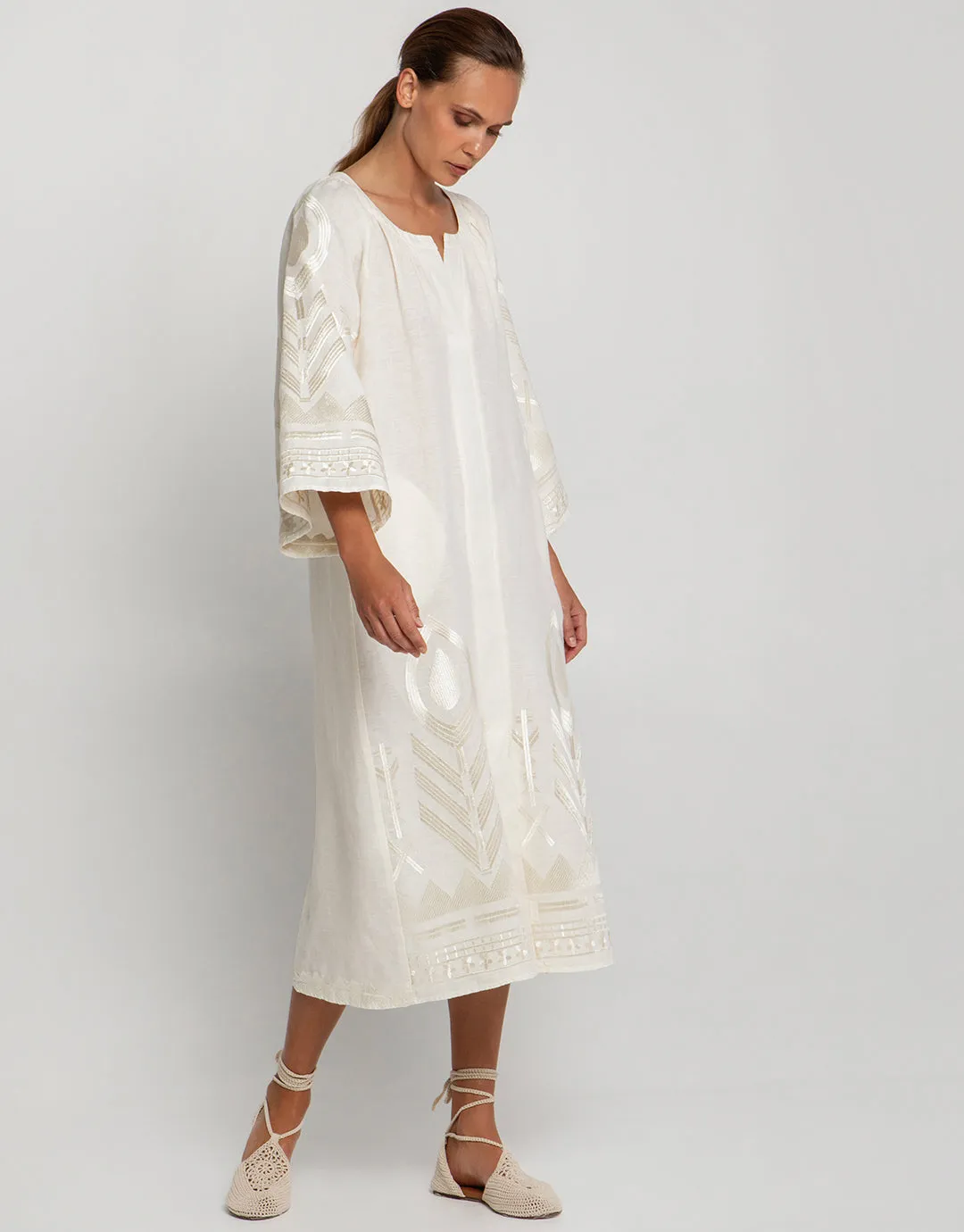 Feather Midi Kaftan - Natural and Champagne