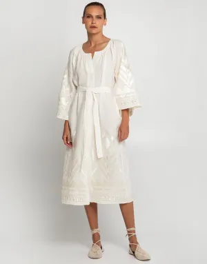 Feather Midi Kaftan - Natural and Champagne