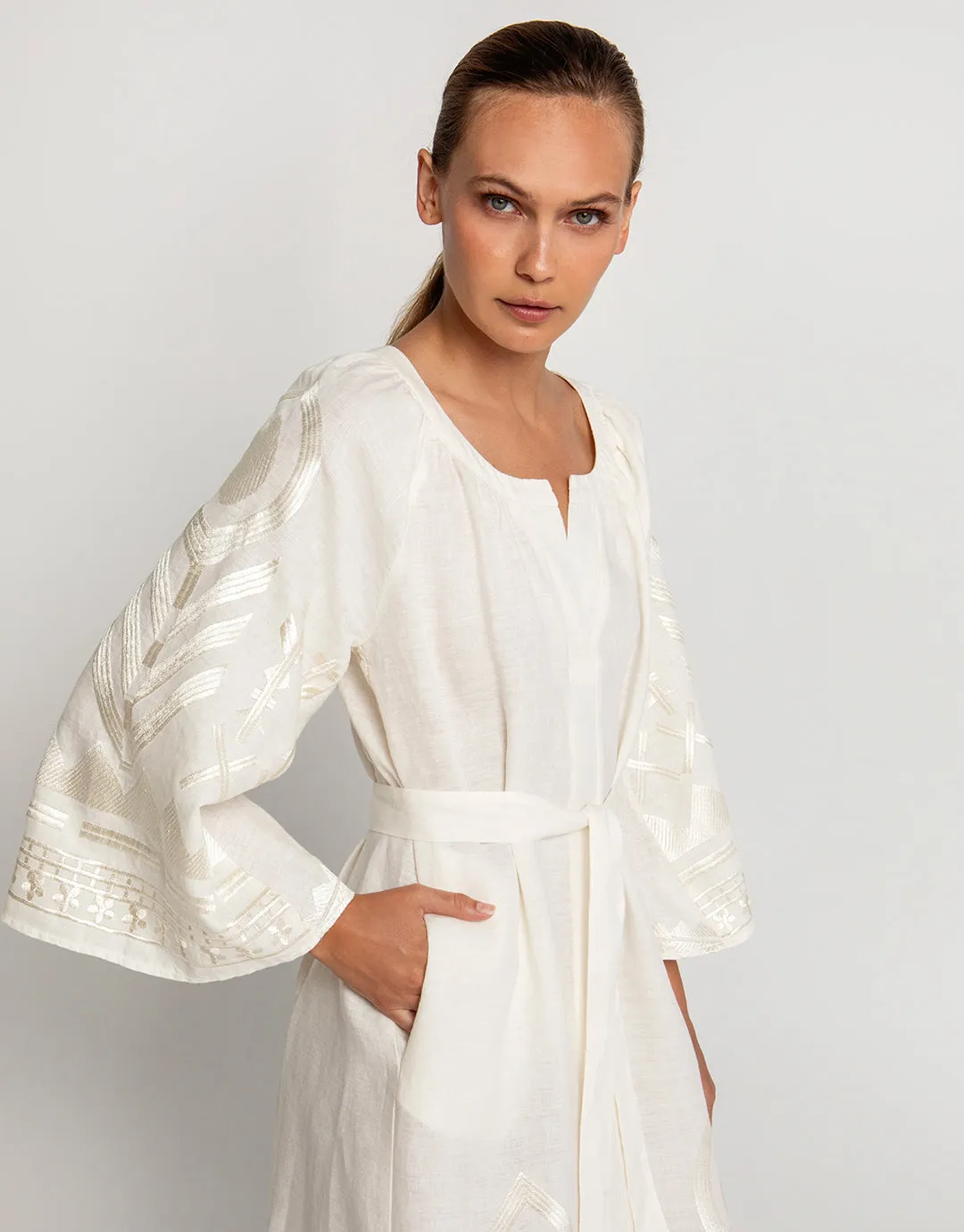 Feather Midi Kaftan - Natural and Champagne