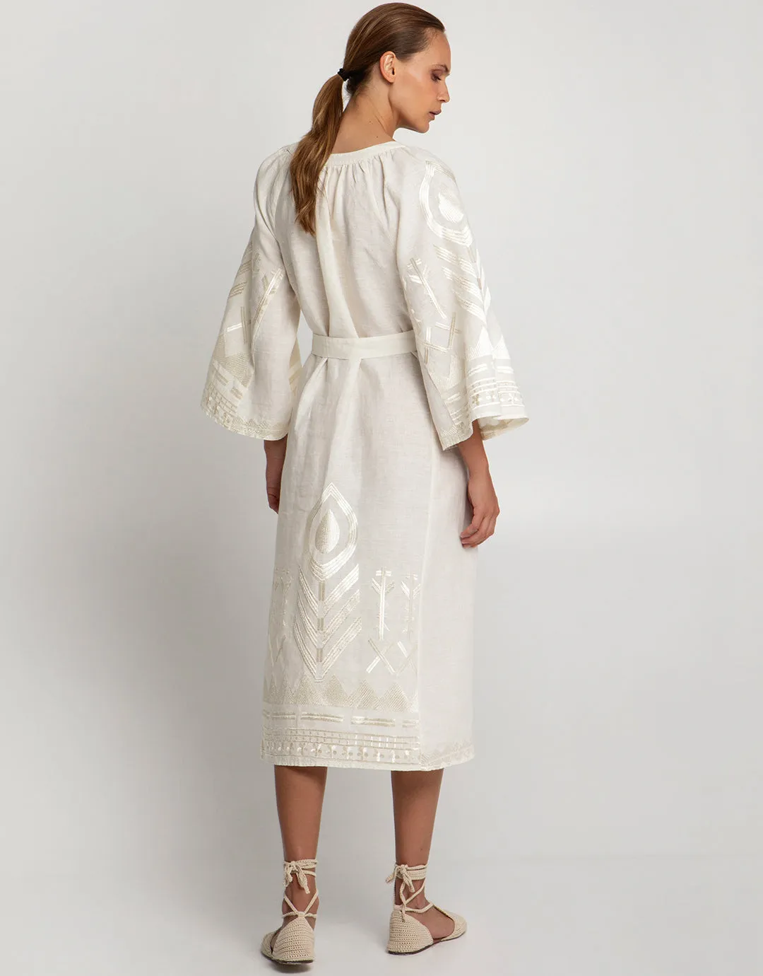 Feather Midi Kaftan - Natural and Champagne
