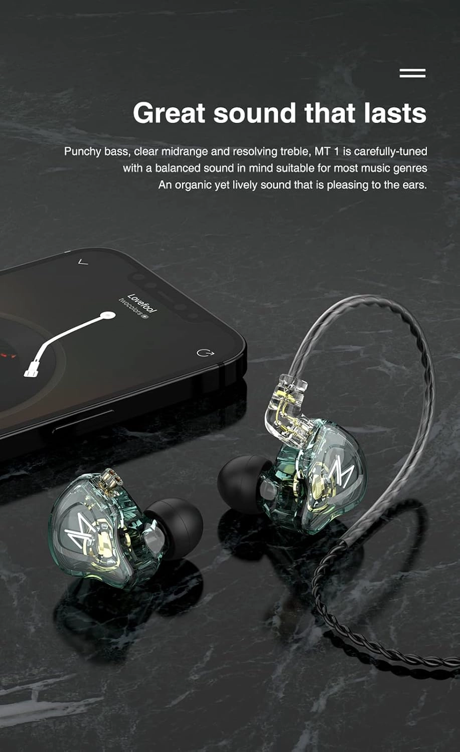 FEDAI TRN MT1 1DD HiFi Earphone Headphones, TRN MT1 in-Ear Earbuds with New 10mm Composite Magnetic Dynamic Driver Over Ear Headset with Detachable 2 Pin 0.75MM Cable(No mic,Clear Green)