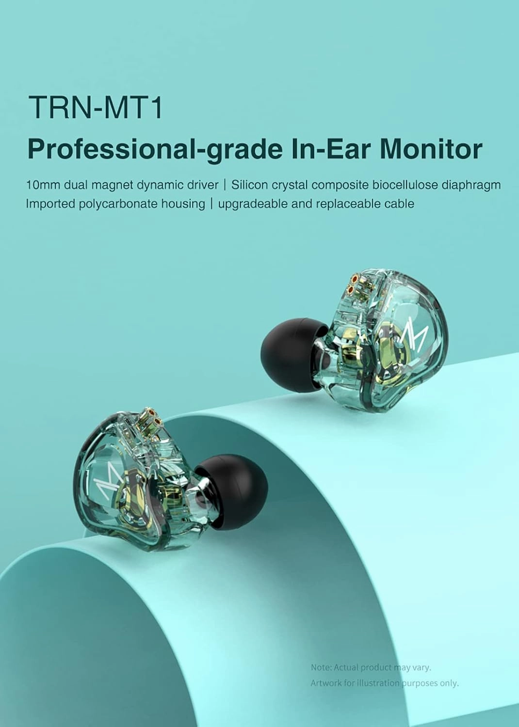 FEDAI TRN MT1 in-Ear Earphone Monitors, HiFi in-Ear Earphone Earbud with New 10mm Composite Magnetic Dynamic in Ear Earphone Headphones for Running Sport in-Ear Earphone(with mic,Transparent)