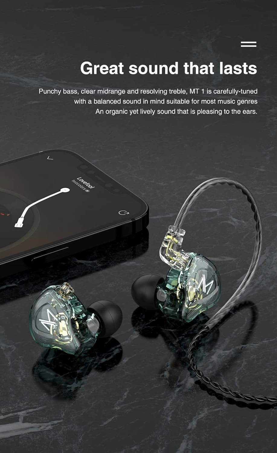 FEDAI TRN MT1 In-Ear Monitor Earbuds with 10mm Composite Magnetic Dynamic Driver, Detachable C Pin 0.75MM Cable (with mic, Black)
