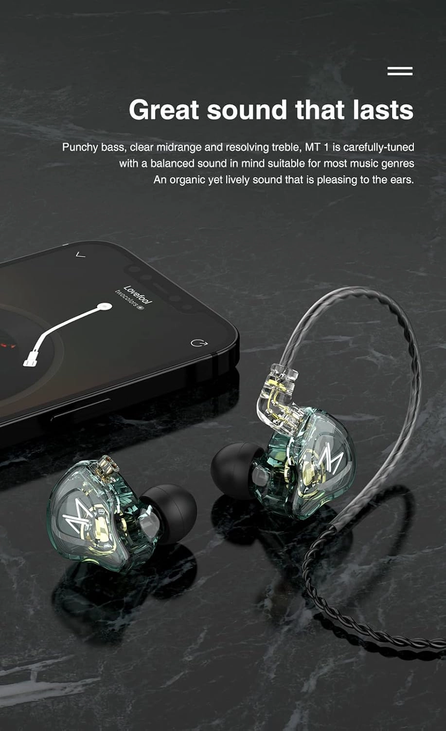 FEDAI TRN MT1 in-Ear Monitor Earbuds with 10mm Composite Magnetic Dynamic Driver, HiFi Headset with Detachable C Pin 0.75MM Cable (with mic, Clear Blue)