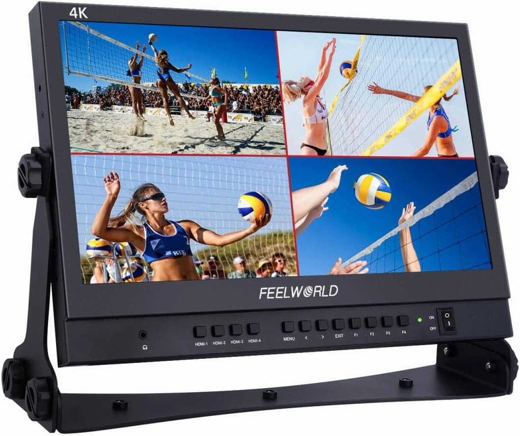 FEELWORLD ATEM156 Quad-Split Monitor 4K 15.6" Directors Monitor with 4 x HDMI I/O Live Streaming Broadcast Monitor for Switchers, Mixer, Studio, Television studio monitors,nearfield speakers,mixing reference monitors,
