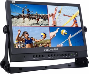 FEELWORLD ATEM156 Quad-Split Monitor 4K 15.6" Directors Monitor with 4 x HDMI I/O Live Streaming Broadcast Monitor for Switchers, Mixer, Studio, Television studio monitors,nearfield speakers,mixing reference monitors,