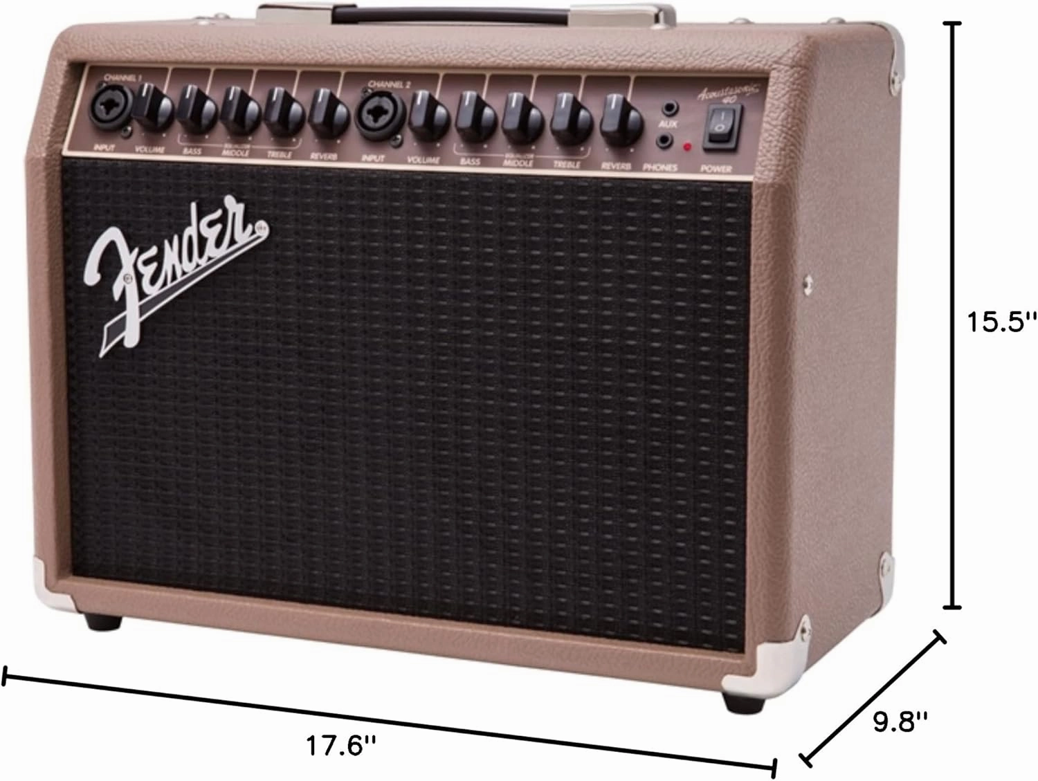 Fender Acoustasonic Guitar Amp for Acoustic Guitar, 40 Watts, with 2-Year Warranty 2x6.5 Inch Speakers, Chorus Effect, Dual Front-panel Inputs, 9.8Dx17.6Wx15.5H Inches, Brown/Wheat