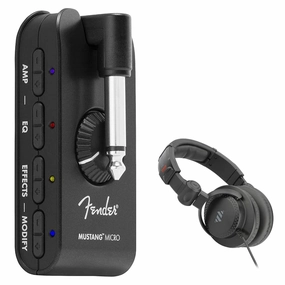 Fender Mustang Micro Headphone Amplifier Bundle with Polsen HPC-A30-MK2 Studio Monitor Headphones headphone amplifier,portable amp,desktop headphone amp,