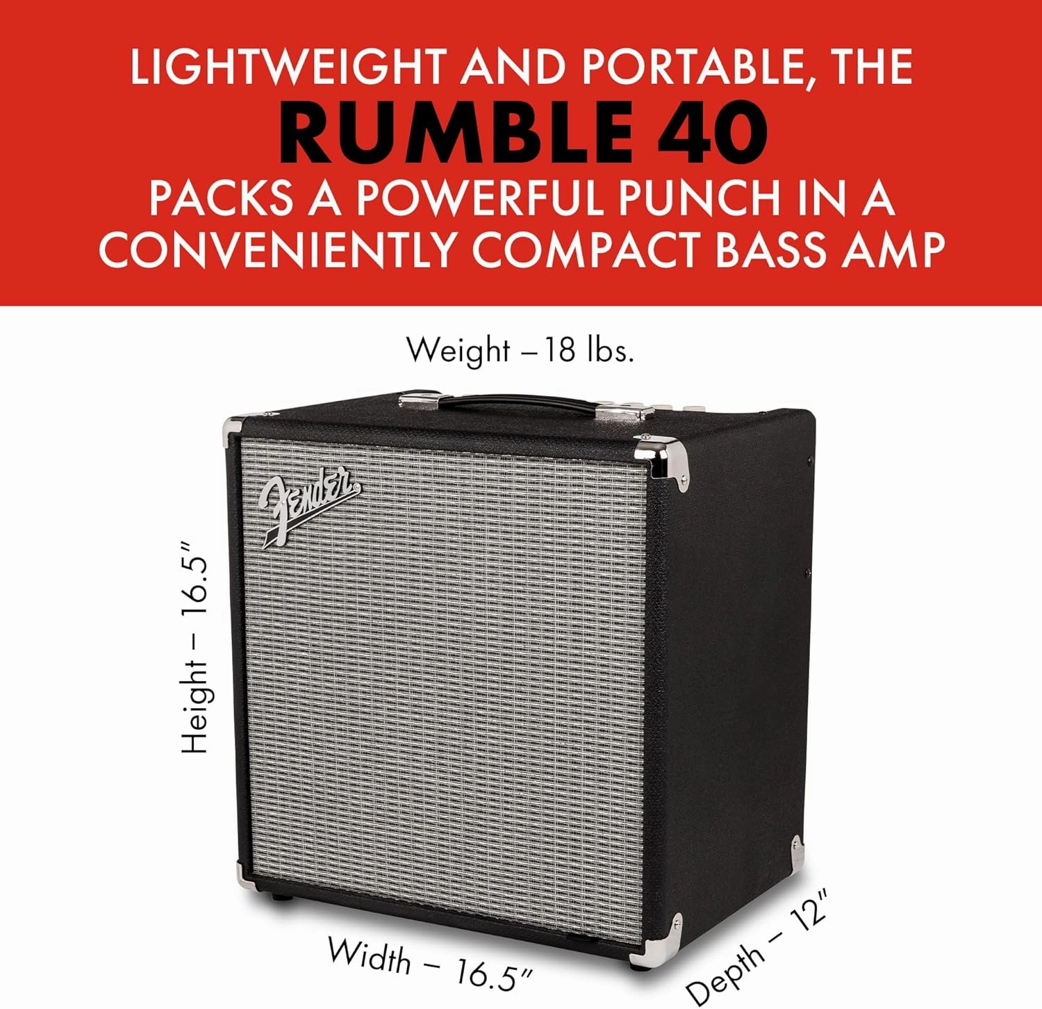 Fender Rumble 40 V3 Bass Amp for Bass Guitar, 40 Watts, with 2-Year Warranty 8 Inch Speaker, with Overdrive Circuit and Mid-Scoop Contour Switch
