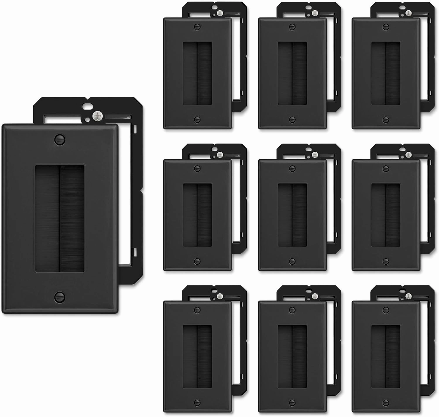 FGB 10 Pack Brush Wall Plate with Low Voltage Mounting Bracket, Cable Pass Through Insert for Wires, Single Gang Cable Access Strap, Wall Socket for HDTV, Home Theater Systems - Black home cinema system,5.1 home theater,surround sound package,