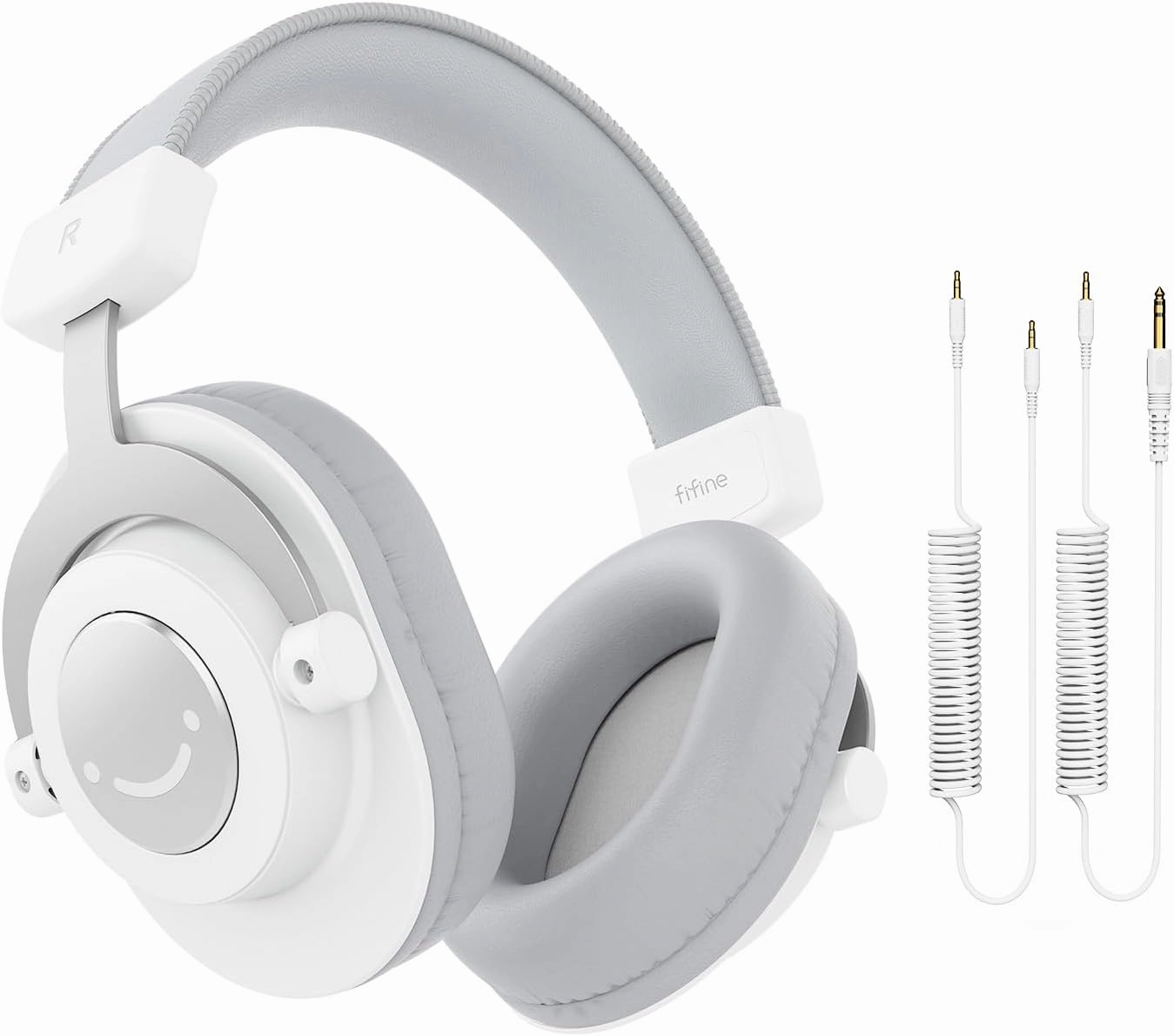 FIFINE Studio Monitor Headphones, Wired Over-Ear Computer Headphones with 3.5mm to 6.35mm Jack for Mixer/Amplifier/PC, Closed-Back Headset with Flexible Headband for Music Vocal Recording-H8 White over-ear headphones,closed back headphones,wireless studio 