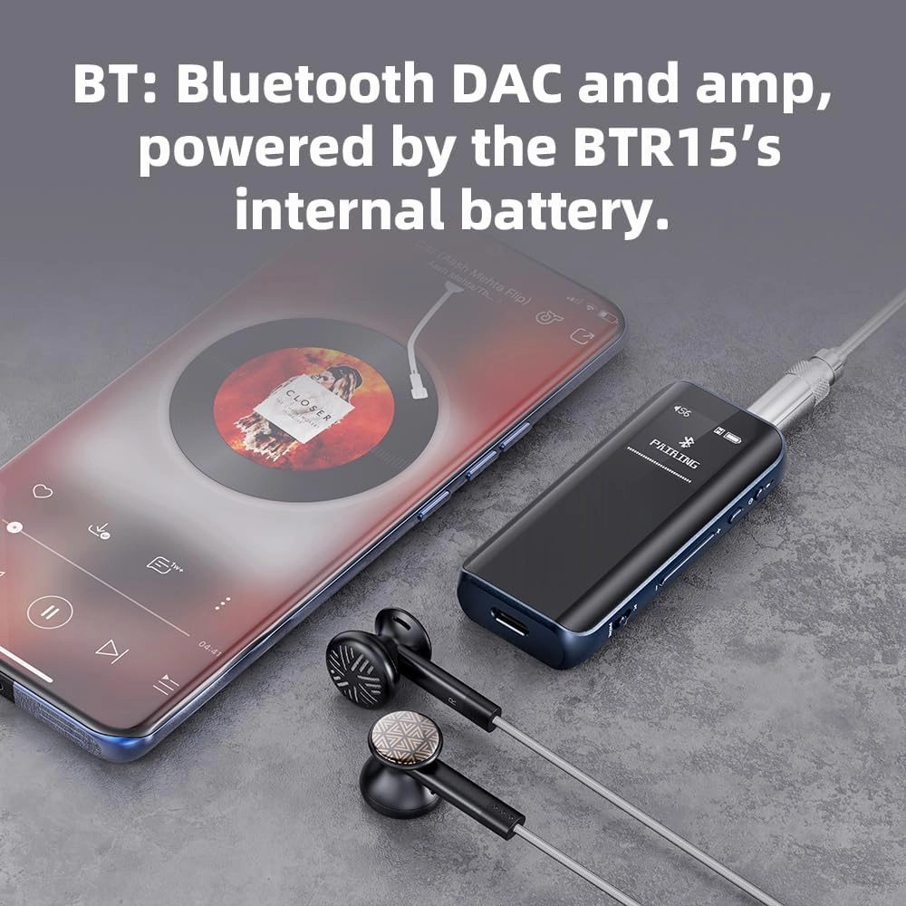 FiiO BTR15 Headphone Amps Bluetooth 5.1 Receiver High Resolution 384K/32Bit Native DSD256 USB DAC Supports LDAC/aptX HD/MQA for Smartphones/PC/Car/Home Audio (Titanium)