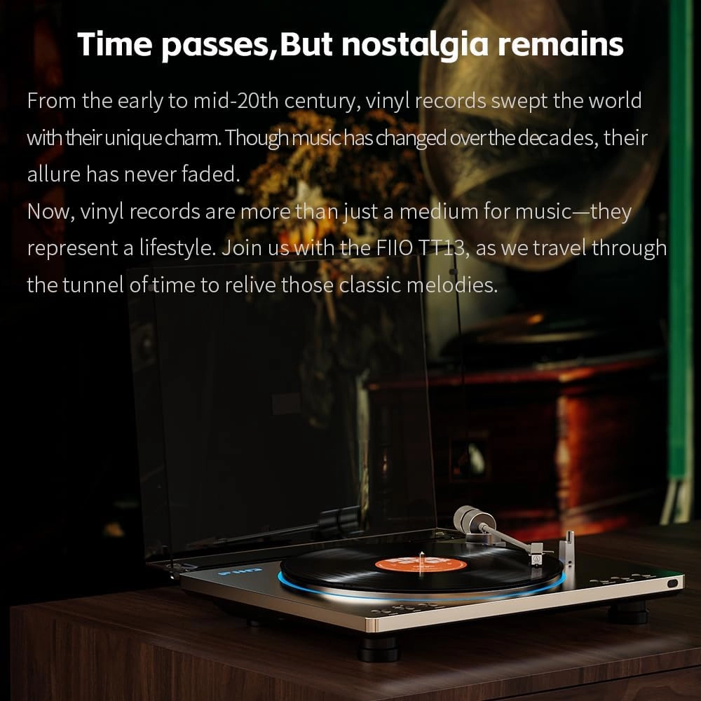FiiO TT13 Fully Automatic Vinyl Stereo Turntable(Analog), Powerful Phono preamp, Dust Cover, Die-cast Aluminum Platter (TT13 Black Bluetooth)