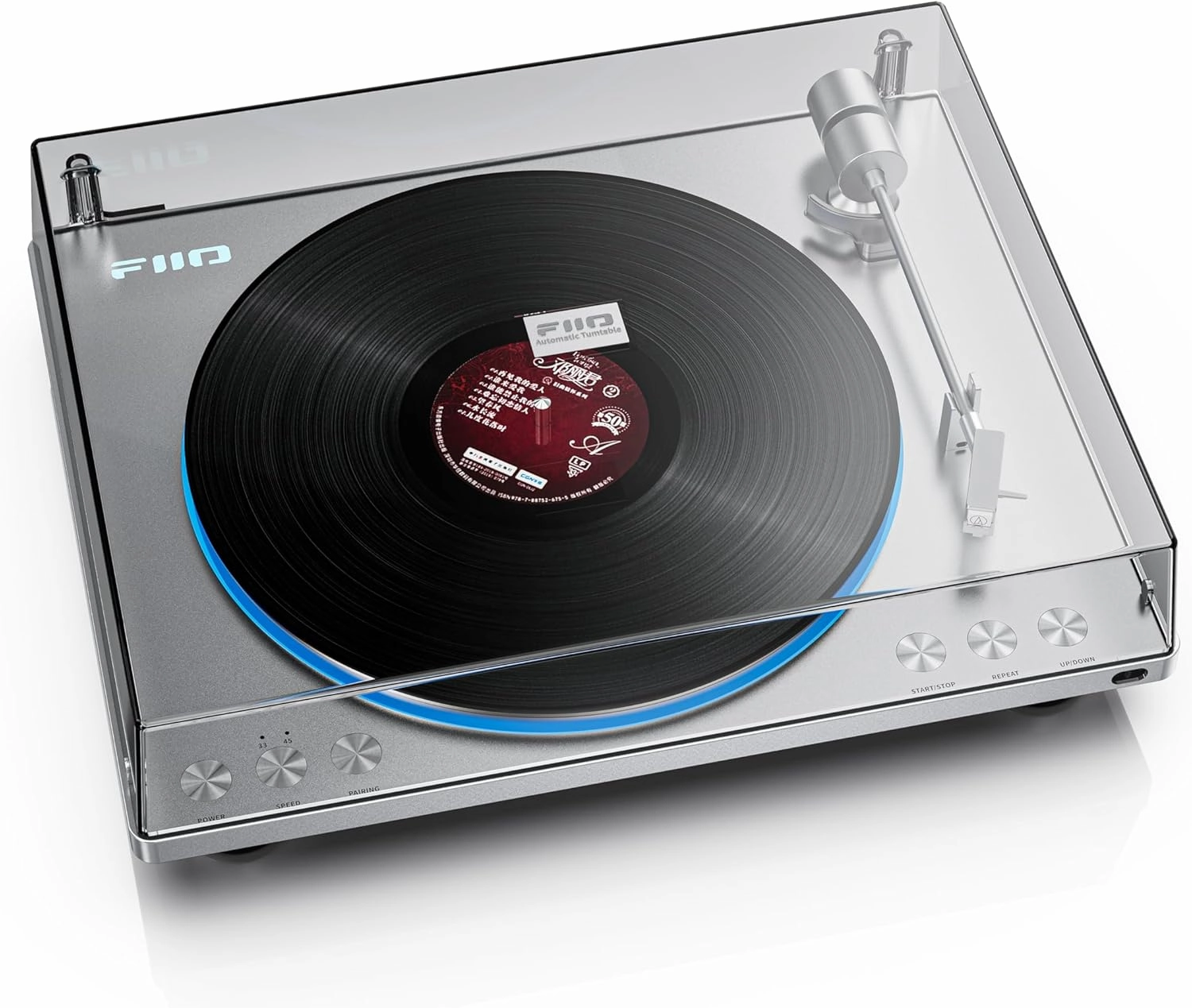 FiiO TT13 Fully Automatic Vinyl Stereo Turntable(Analog), Powerful Phono preamp, Dust Cover, Die-cast Aluminum Platter (TT13 Silver Standard) direct-drive turntable,DJ turntable,hi-torque vinyl deck,