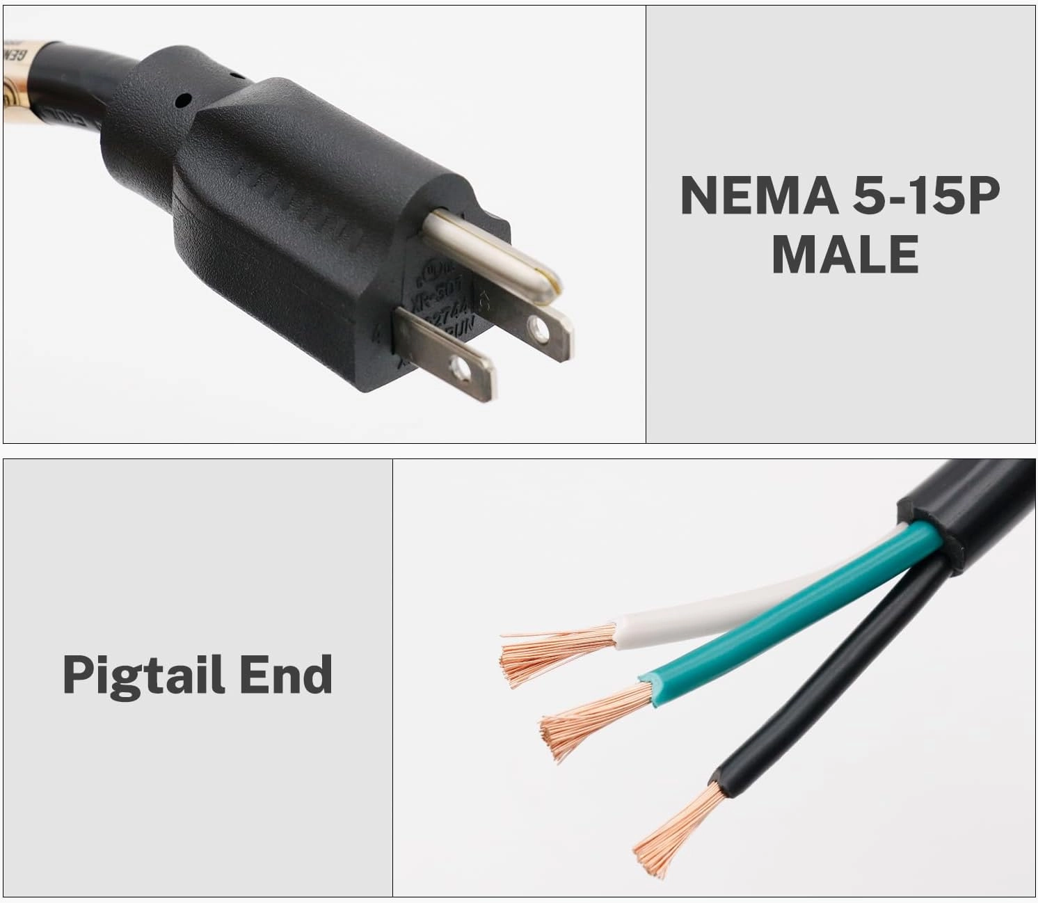 FIRMERST 12 Gauge 6 feet 3 Prong Power Cord Replacement with Three Screw Terminal