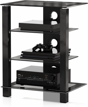 FITUEYES 4-Tier AV Media Cabinet Stand Component Cabinet, Gaming TV Stand and Stereo Rack Audio Tower with Height Adjustable Tempered Glass Shelves, AS406003GB audio rack,hi-fi component stand,media shelf,