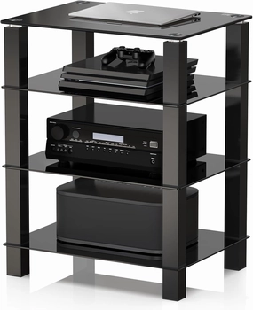 FITUEYES 4-Tier Media Stand Audio/Video Component Cabinet with Glass Shelf for/Apple Tv/Xbox One/ps4 AS406002GB audio rack,hi-fi component stand,media shelf,