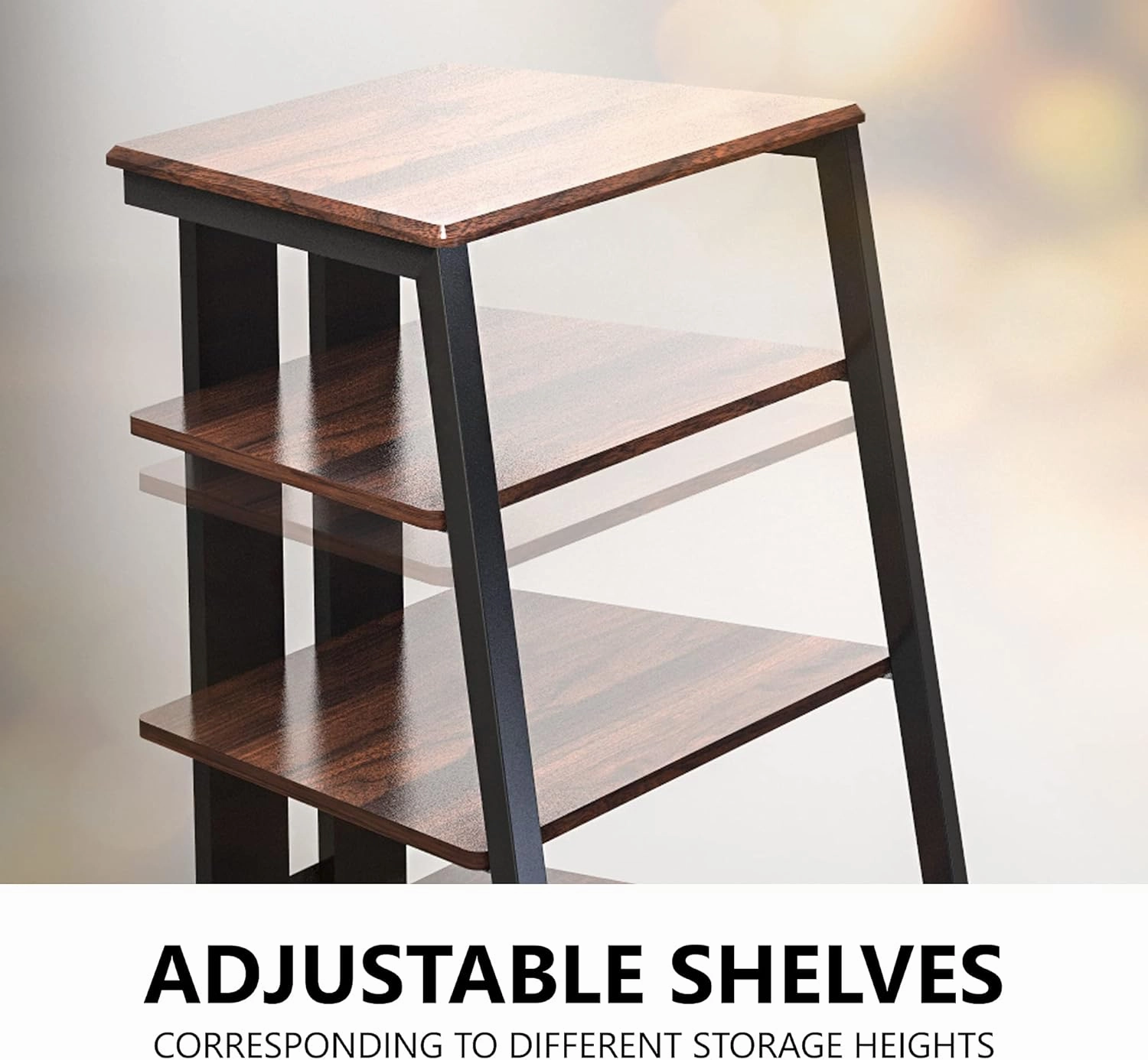 FITUEYES Design 4-Tier AV Media Stand Corner Shelf for Record Player Wooden Stereo Cabinet Audio Rack Tower with Height Adjustable Wooden Shelves for/Apple TV/Xbox One/ps4 (Walnut)