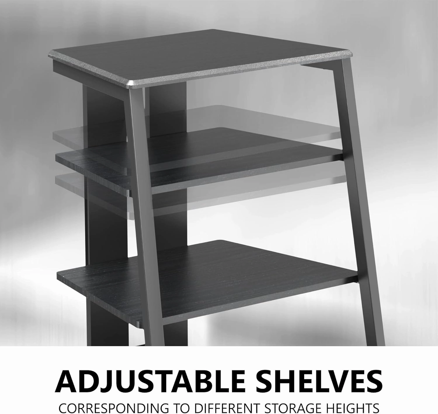 FITUEYES Design 4-Tier AV Media Stand Corner Shelf Stand Wooden Corner Shelves Component Cabinet Stereo Rack Audio Tower with Height Adjustable Wooden Shelves for/Apple Tv/Xbox One/ps4 (Black)