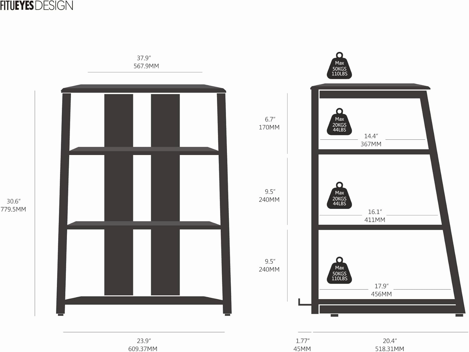 FITUEYES Design 4-Tier AV Media Stand Corner Shelf Stand Wooden Corner Shelves Component Cabinet Stereo Rack Audio Tower with Height Adjustable Wooden Shelves for/Apple Tv/Xbox One/ps4 (Black)