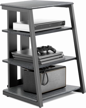 FITUEYES Design 4-Tier AV Media Stand Corner Shelf Stand Wooden Corner Shelves Component Cabinet Stereo Rack Audio Tower with Height Adjustable Wooden Shelves for/Apple Tv/Xbox One/ps4 (Black) audio rack,hi-fi component stand,media shelf,