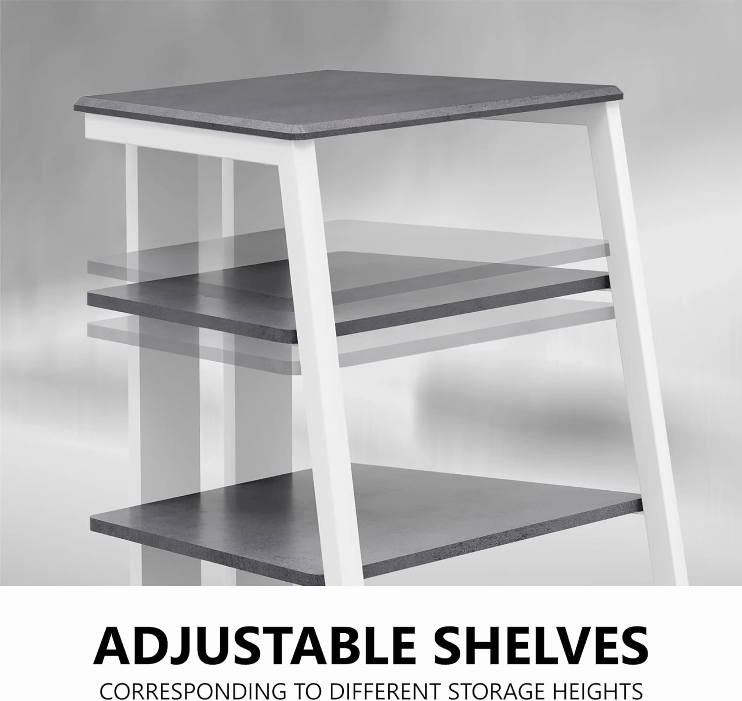 FITUEYES Design 4-Tier AV Media Stand Corner Shelf Stand Wooden Corner Shelves Component Cabinet Stereo Rack Audio Tower with Height Adjustable Wooden Shelves for/Apple Tv/Xbox One/ps4 (Grey)