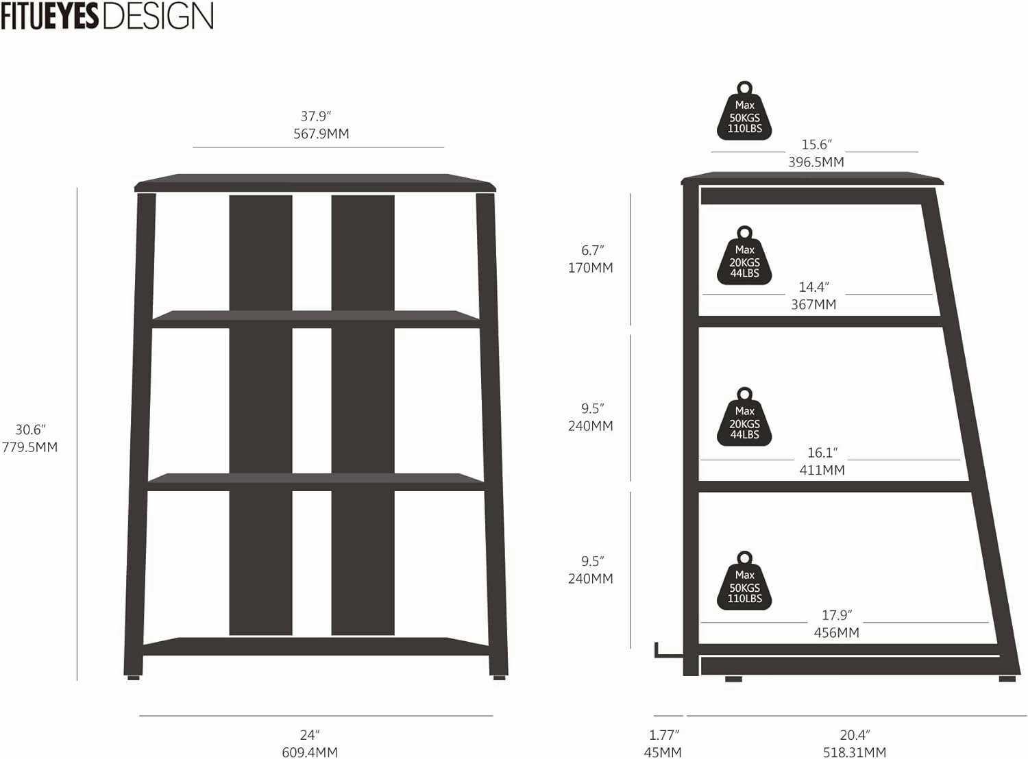 FITUEYES Design 4-Tier AV Media Stand Corner Shelf Stand Wooden Corner Shelves Component Cabinet Stereo Rack Audio Tower with Height Adjustable Wooden Shelves for/Apple Tv/Xbox One/ps4 (Khaki)