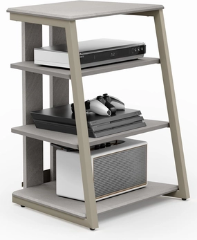 FITUEYES Design 4-Tier AV Media Stand Corner Shelf Stand Wooden Corner Shelves Component Cabinet Stereo Rack Audio Tower with Height Adjustable Wooden Shelves for/Apple Tv/Xbox One/ps4 (Khaki) audio rack,hi-fi component stand,media shelf,