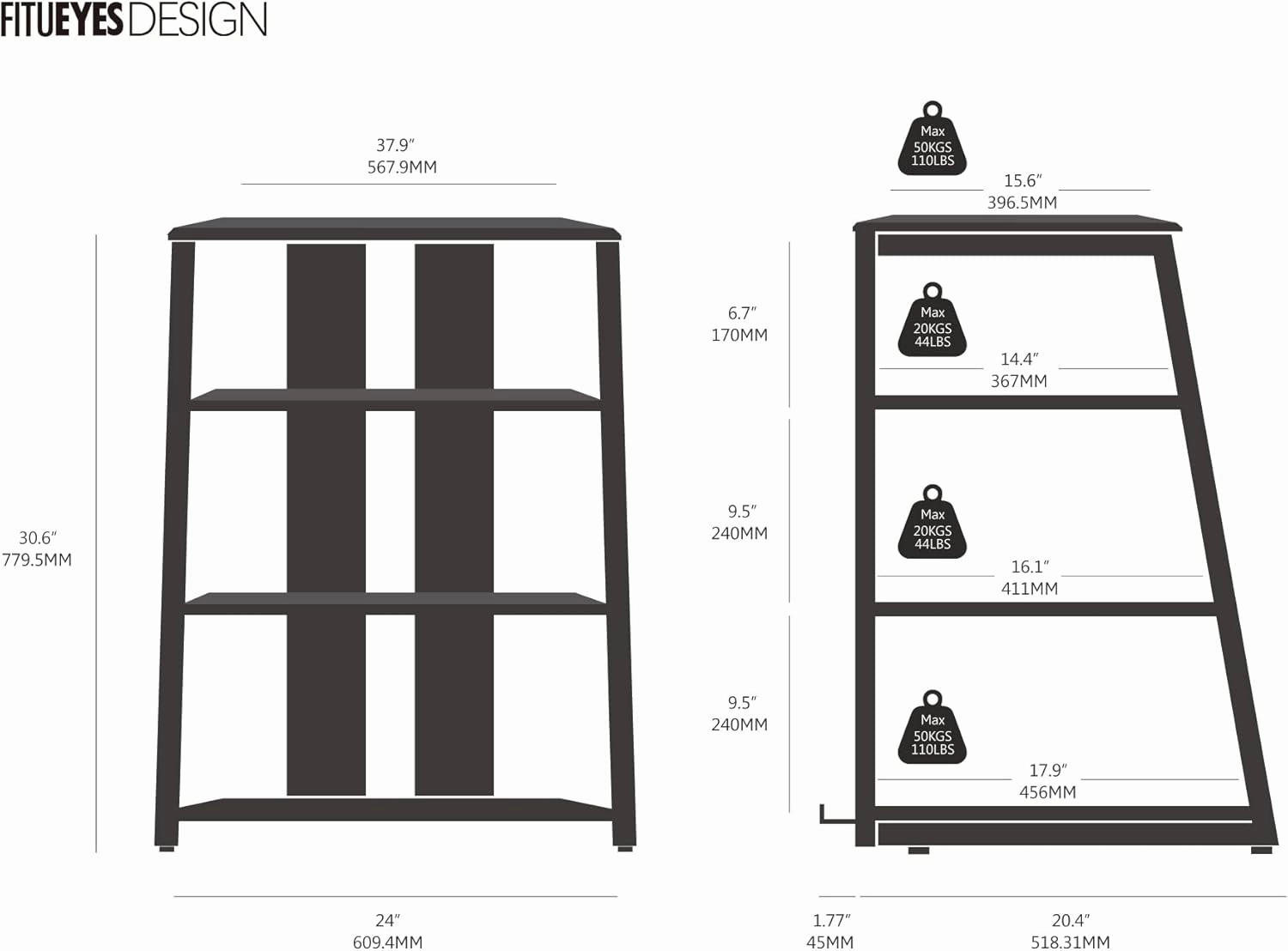 FITUEYES Design 4-Tier AV Media Stand Corner Shelf Stand Wooden Corner Shelves Component Cabinet Stereo Rack Audio Tower with Height Adjustable Wooden Shelves for/Apple Tv/Xbox One/ps4 (White Oak)