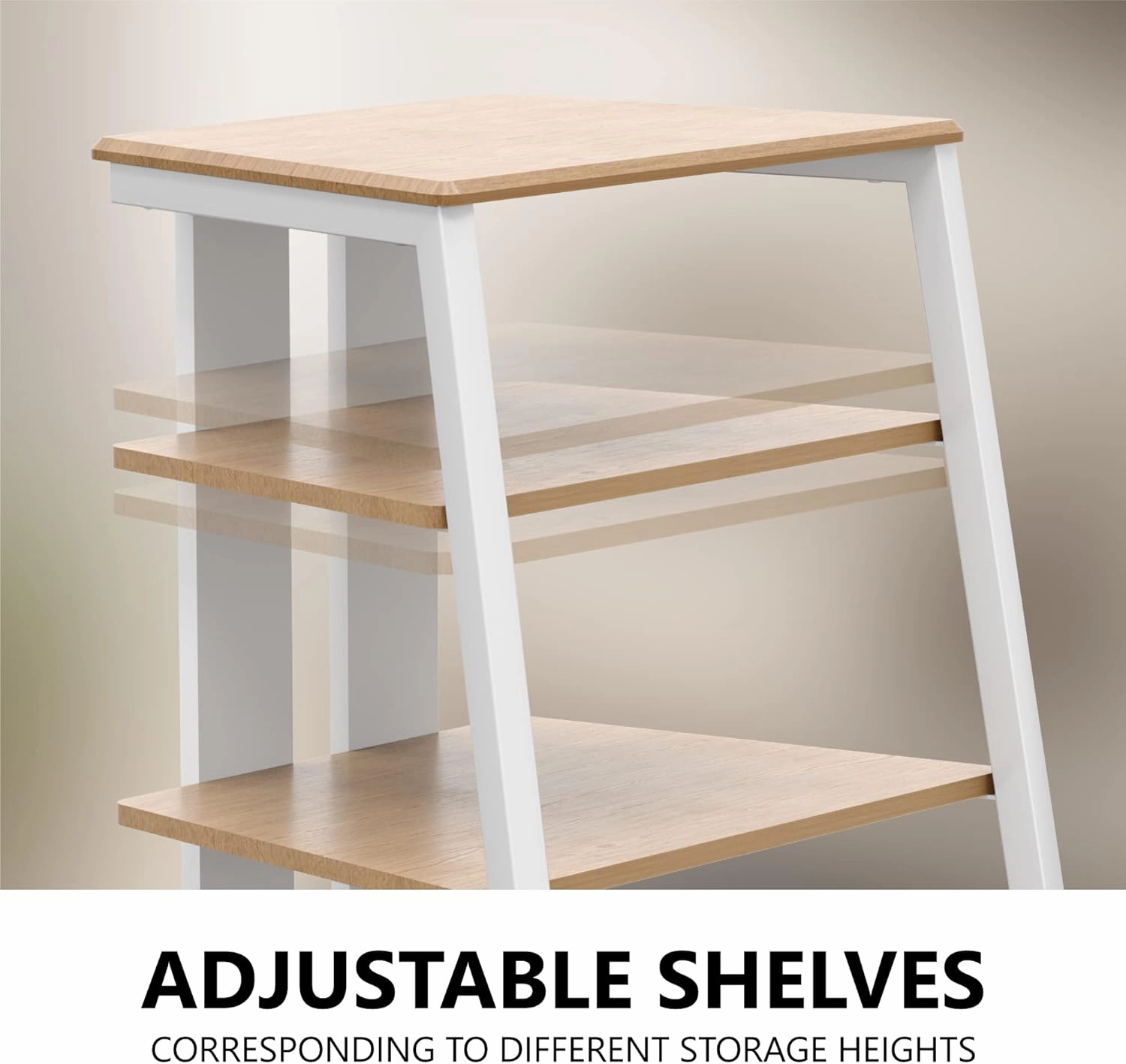FITUEYES Design 4-Tier AV Media Stand Corner Shelf Stand Wooden Corner Shelves Component Cabinet Stereo Rack Audio Tower with Height Adjustable Wooden Shelves for/Apple Tv/Xbox One/ps4 (White Oak)