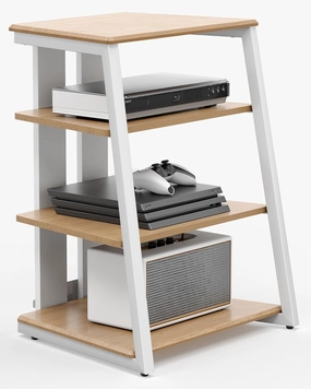 FITUEYES Design 4-Tier AV Media Stand Corner Shelf Stand Wooden Corner Shelves Component Cabinet Stereo Rack Audio Tower with Height Adjustable Wooden Shelves for/Apple Tv/Xbox One/ps4 (White Oak) audio rack,hi-fi component stand,media shelf,