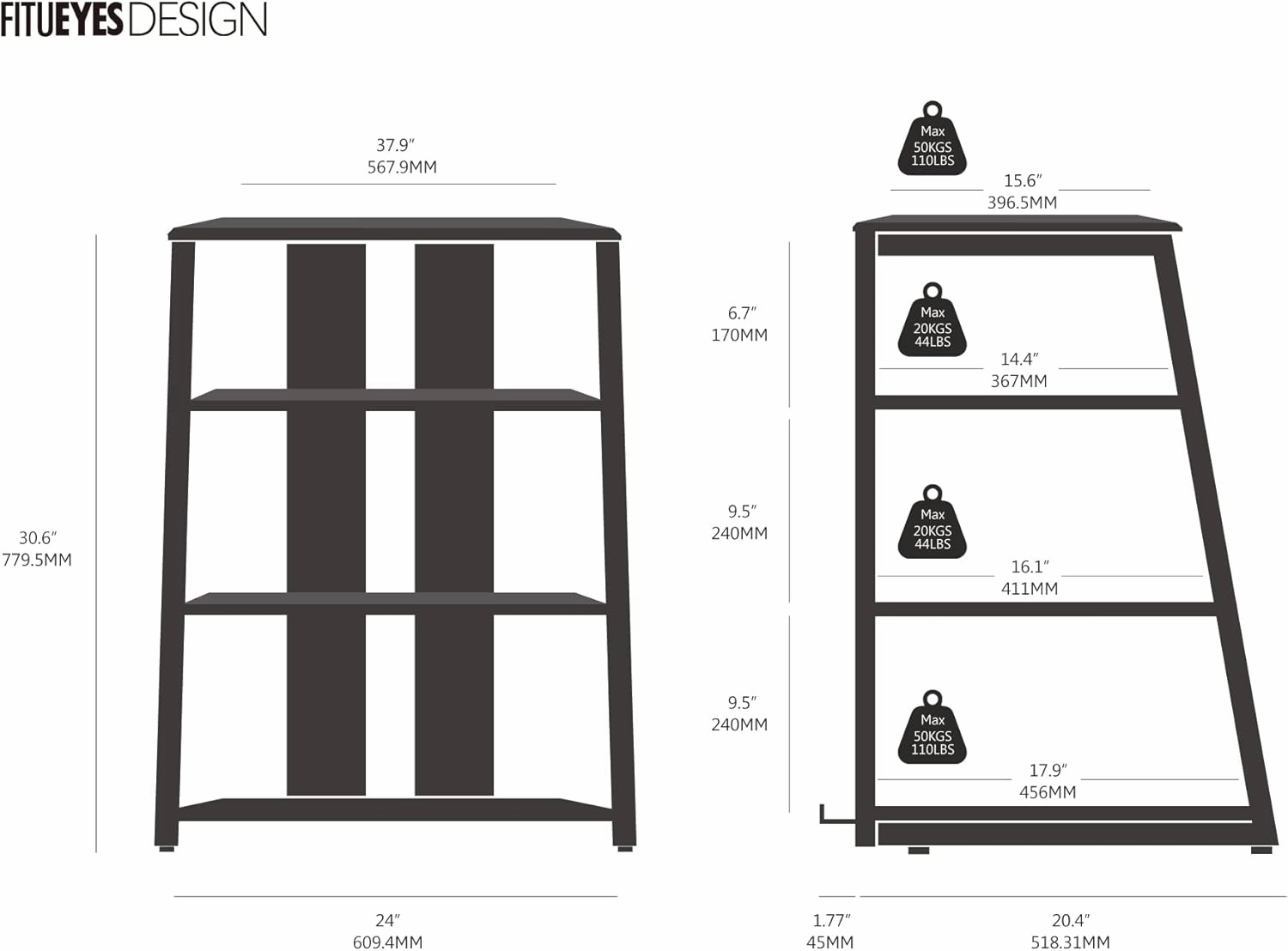 FITUEYES Design 4-Tier AV Media Stand with LED Lights, Wooden Stereo Cabinet, Audio Rack Tower with Adjustable Shelves, Small AV Component Entertainment Stand, Khaki