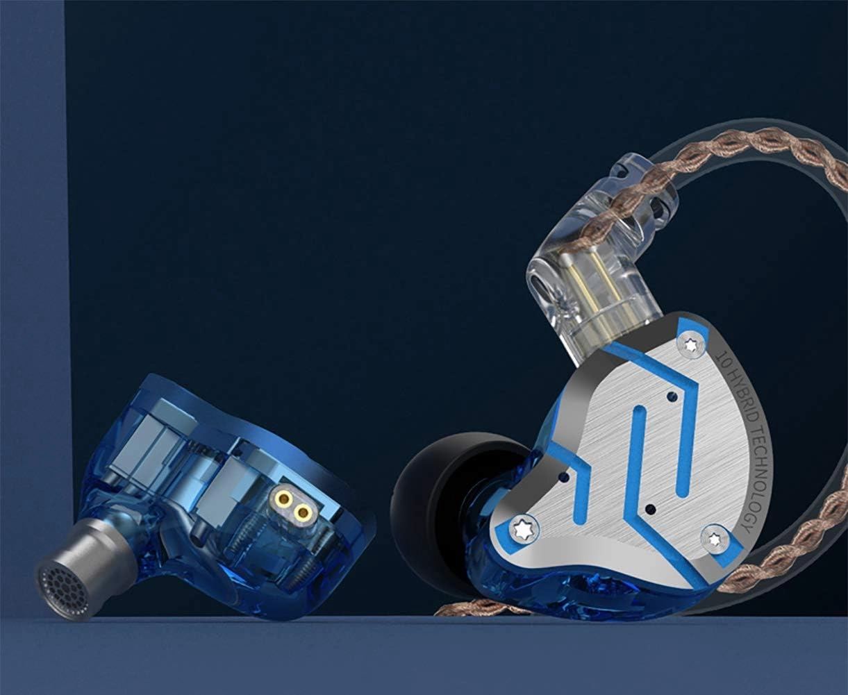 Five Driver Headphones,KZ ZS10 PRO High Fidelity Noise-Isolating Earbuds/Earphones with Detachable Cable 2Pin 0.75mm (Without MIC, Glare Blue)