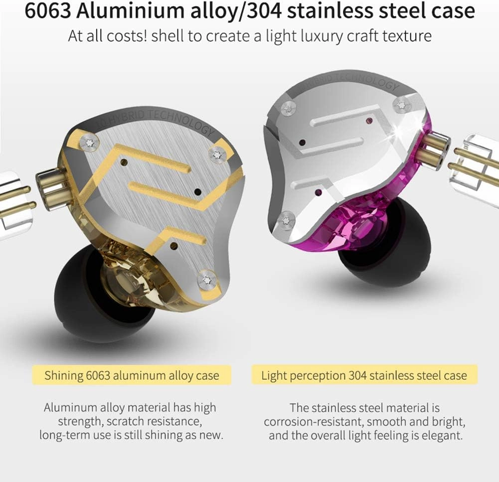 Five Driver Headphones,KZ ZS10 PRO High Fidelity Noise-Isolating Earbuds/Earphones with Detachable Cable 2Pin 0.75mm (Without MIC, Glare Gold)