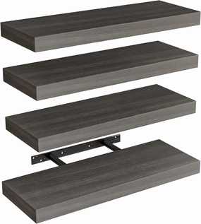 Fixwal 15.8in Floating Shelves, Rustic Wood Finish Wall Shelves Set of 4, Shelves for Wall Decor, with Invisible Brackets for Bathroom, Living Room,Bedroom and Kitchen(Gray) speaker wall mount,audio bracket,AV wall mounting,