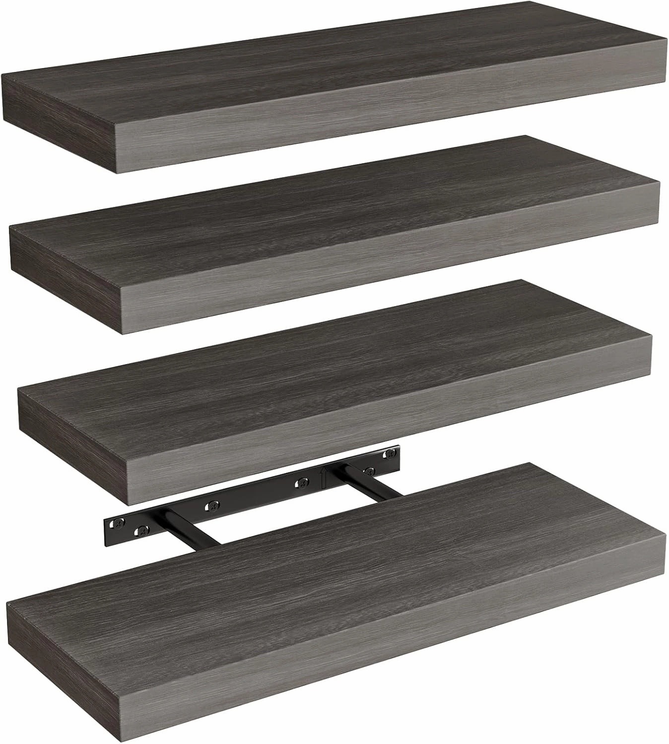 Fixwal 15.8in Floating Shelves, Rustic Wood Finish Wall Shelves Set of 4, Shelves for Wall Decor, with Invisible Brackets for Bathroom, Living Room,Bedroom and Kitchen(Gray) speaker wall mount,audio bracket,AV wall mounting,