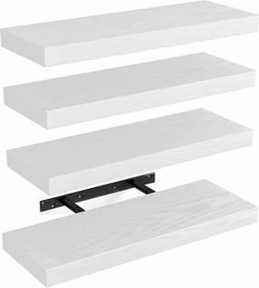 Fixwal 15.8in Floating Shelves, Rustic Wood Finish Wall Shelves Set of 4, Shelves for Wall Decor, with Invisible Brackets for Bathroom, Living Room,Bedroom and Kitchen(White) speaker wall mount,audio bracket,AV wall mounting,