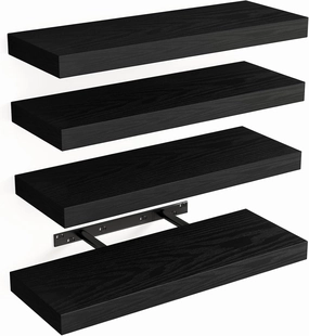 Fixwal Floating Shelves for Wall, Wall Mounted Rustic Wood Shelves for Bathroom, Living Room, Bedroom and Kitchen, Wall Shelves for Storage,Books,Room Decor (Black, Set of 4, 15.8 Inch) speaker wall mount,audio bracket,AV wall mounting,
