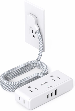 Flat Extension Cord 6 feet, Flat Plug Power Strip, 4 Widely Outlets with 3 USB Ports (2 USB C), 3 Side Outlet Extender with Extension Cord with Multiple Outlets for Home, Office, Dorm Room Essentials power cord,hi-fi power cable,AC power lead,