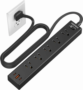 Flat Plug Power Strip, 6 Ft Ultra Thin Extension Cord, Surge Protector with 5 Outlets & 3 USB Ports (2 USB C), 1700 Joules, Wall Mount, Desktop Charging Station for Home Office Dorm, Black power cord,hi-fi power cable,AC power lead,