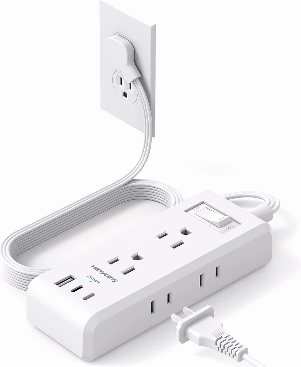 Flat Plug Power Strip, HANYCONY Ultra Thin Extension Cord, 6 Outlets 3 USB Ports(2 USB C), 5ft Multiple Outlet Extender with Wall Mount No Surge Protector for Dorm Room, Cruise, Travel Essentials power cord,hi-fi power cable,AC power lead,