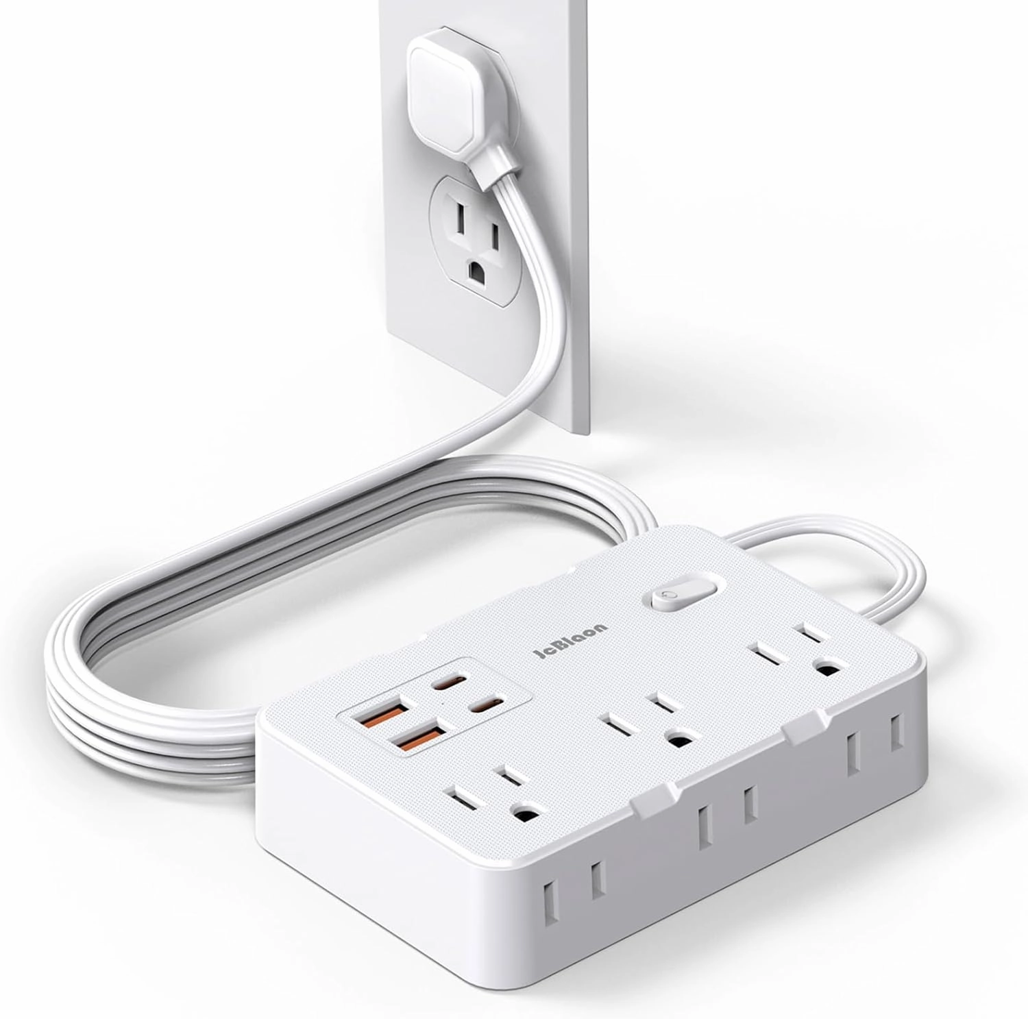 Flat Plug Power Strip Surge Protector, 5ft Ultra Thin Extension Cord with 4 USB Wall Charger(2 USB C Port), 6 Widely-Spaced Outlets Power Strip Compact for Travel, Office, Dorm Room Essentials (White) power cord,hi-fi power cable,AC power lead,