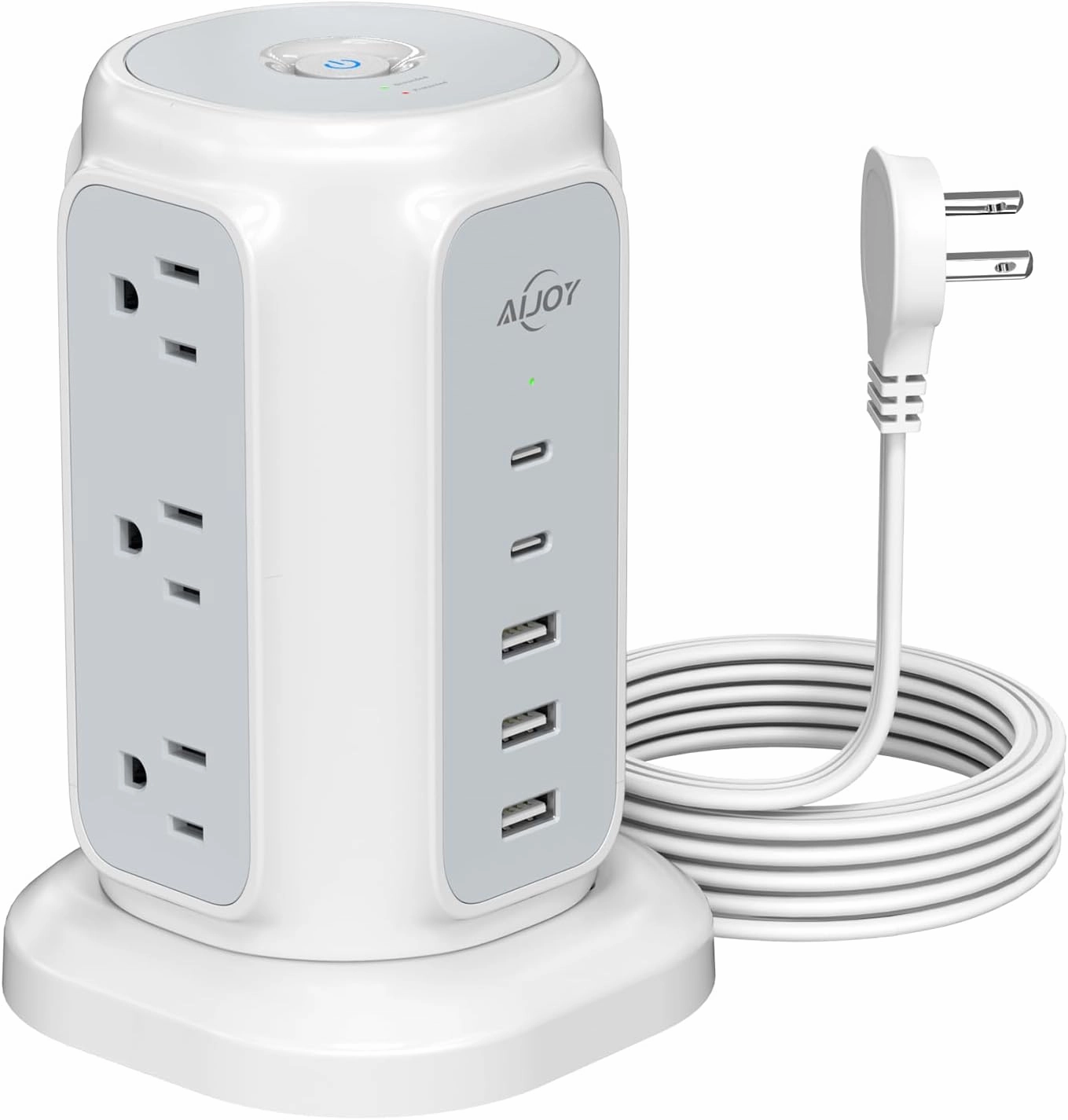 Flat Plug Power Strip Tower with 9 Outlets and 5 USB Ports (2 USB C), AiJoy 1200J Surge Protector Tower with 6.5 Feet 1625W/13A Extension Cord with Multiple Outlets for Home Office Dorm power cord,hi-fi power cable,AC power lead,