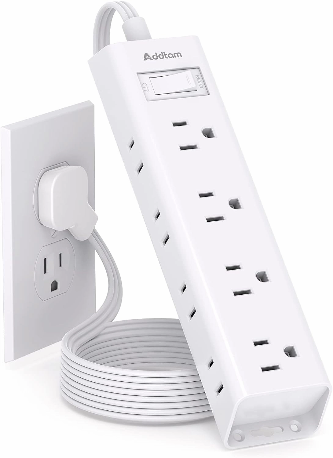 Flat Plug Power Strip, Ultra Thin Flat Extension Cord - Addtam 12 Widely AC 3 Sides Multiple Outlets, 5Ft, 1050J Surge Protector, Wall Mount, Desk Charging Station for Home Office Dorm Room Essentials power cord,hi-fi power cable,AC power lead,