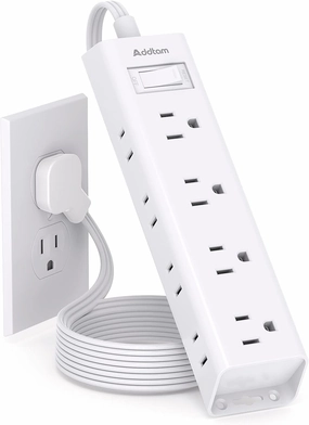 Flat Plug Power Strip, Ultra Thin Flat Extension Cord - Addtam 12 Widely AC 3 Sides Multiple Outlets, 5Ft, 1050J Surge Protector, Wall Mount, Desk Charging Station for Home Office Dorm Room Essentials power cord,hi-fi power cable,AC power lead,